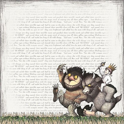 scrapbook paper featuring Where the Wild Things Are characters marching.