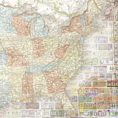 scrapbook paper featuring a detailed map of the East coast of the USA.