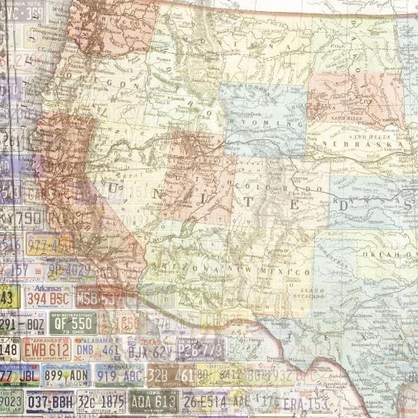 scrapbook paper featuring a detailed map of the West Coast of the USA.