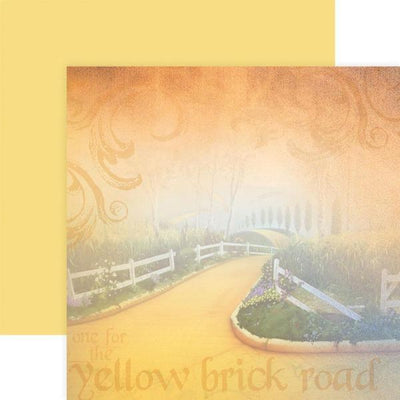 scrapbook paper featuring The Yellow Brick Road shown overlapping a solid yellow side.