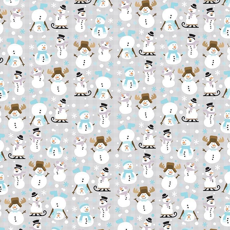 12x12 scrapbook paper featuring a snowman pattern on a gray background.