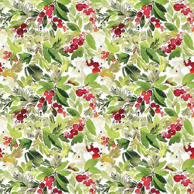 12x12 scrapbook paper featuring a red and green holly watercolor pattern.