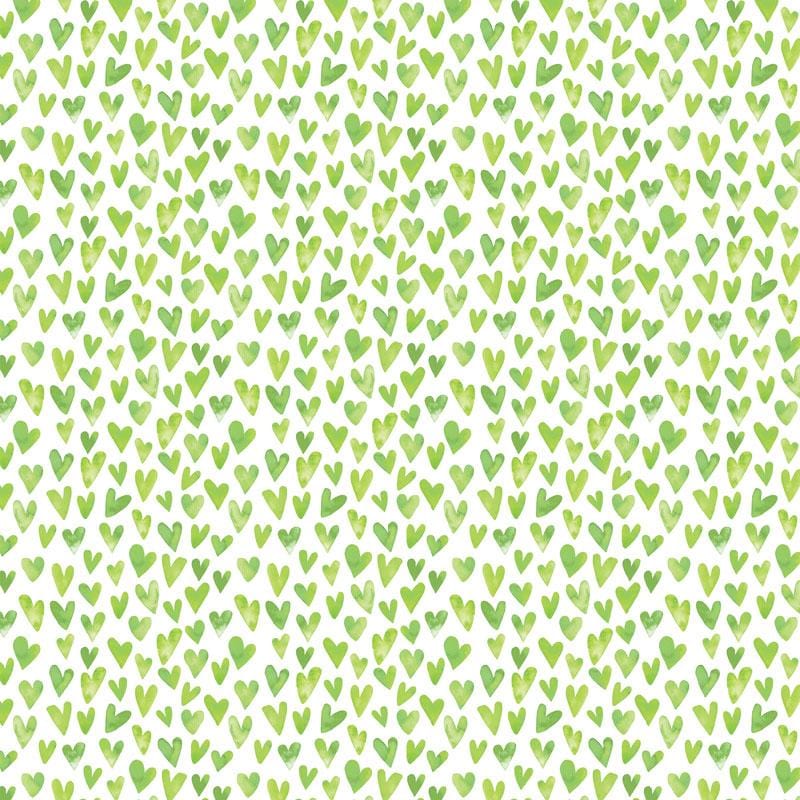 scrapbook paper image features a green heart pattern on white.