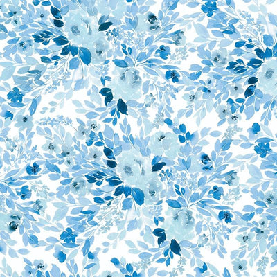 scrapbook paper image features large blue watercolor florals.