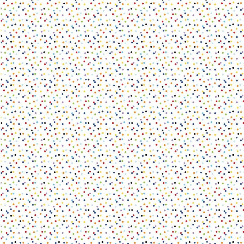 scrapbook paper image features colorful polka dots on white.