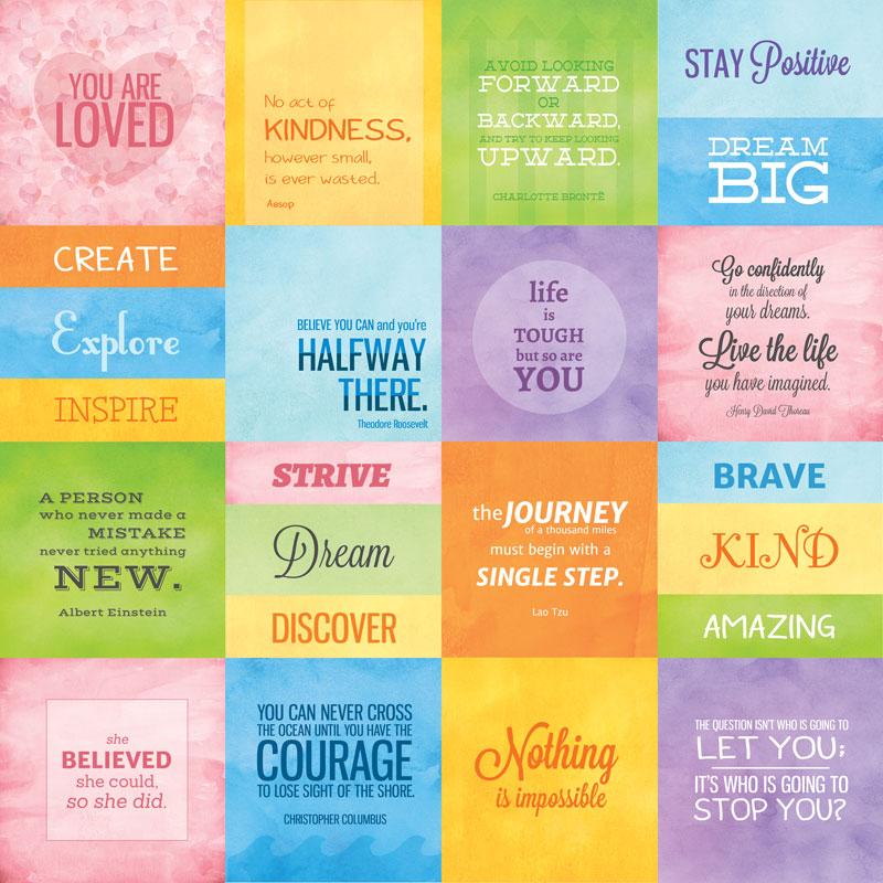 scrapbook paper image features colorful inspiration tags.