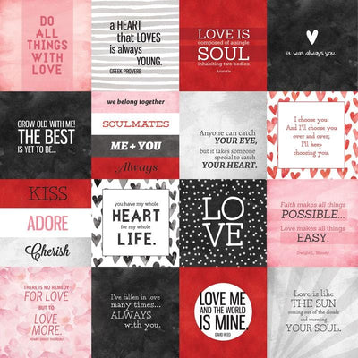 scrapbook paper image features red and black love tags.
