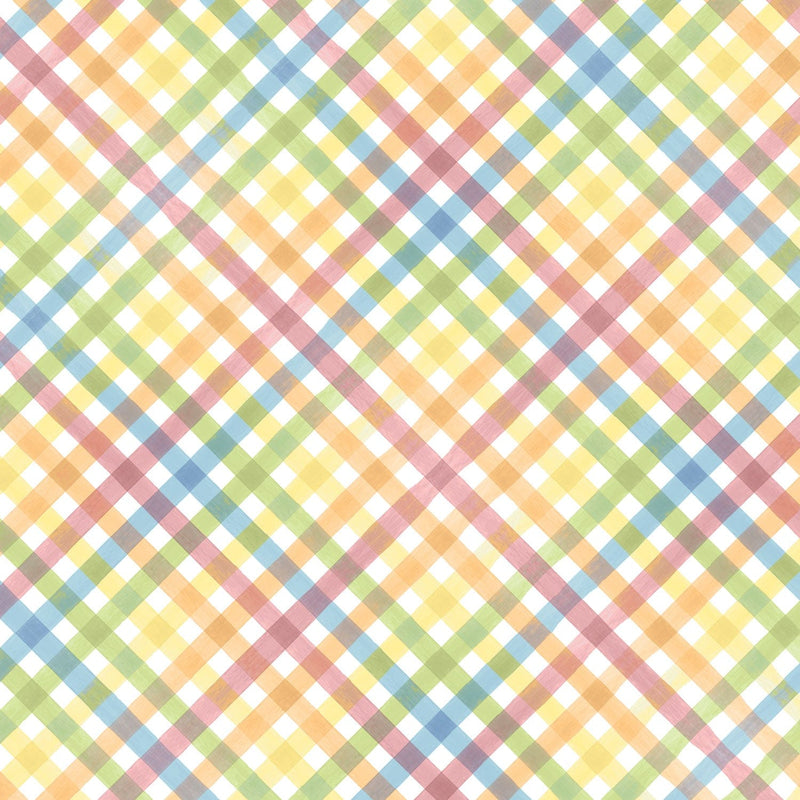 This scrapbook paper features a pastel plaid pattern.