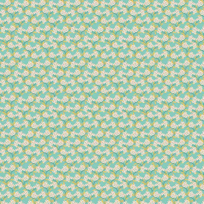 scrapbook paper featuring a mint and green floral illustrated pattern.