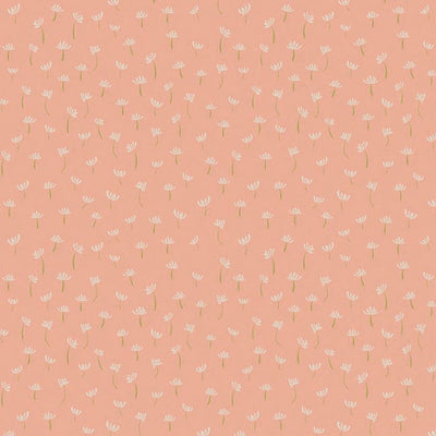 scrapbook paper featuring dainty, white illustrated florals on peach background.