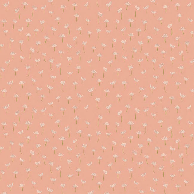 scrapbook paper featuring dainty, white illustrated florals on peach background.