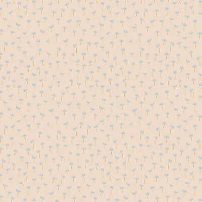 scrapbook paper featuring light peach background with light blue illustrated floral pattern.