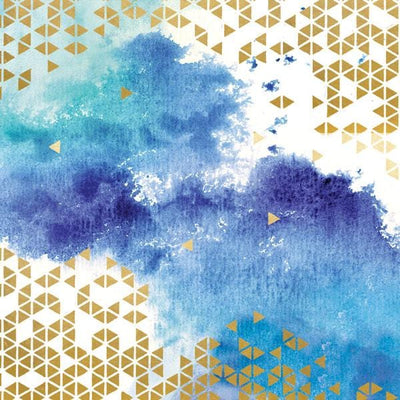 scrapbook paper featuring a blue watercolor pattern with gold foil pattern.