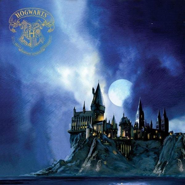 Harry Potter scrapbook paper featuring Hogwarts at night with foil details.