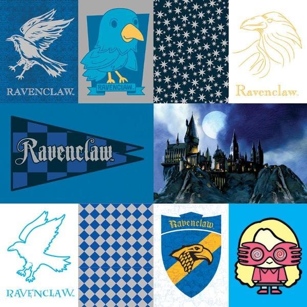 Harry Potter scrapbook paper featuring Ravenclaw tags with foil details.