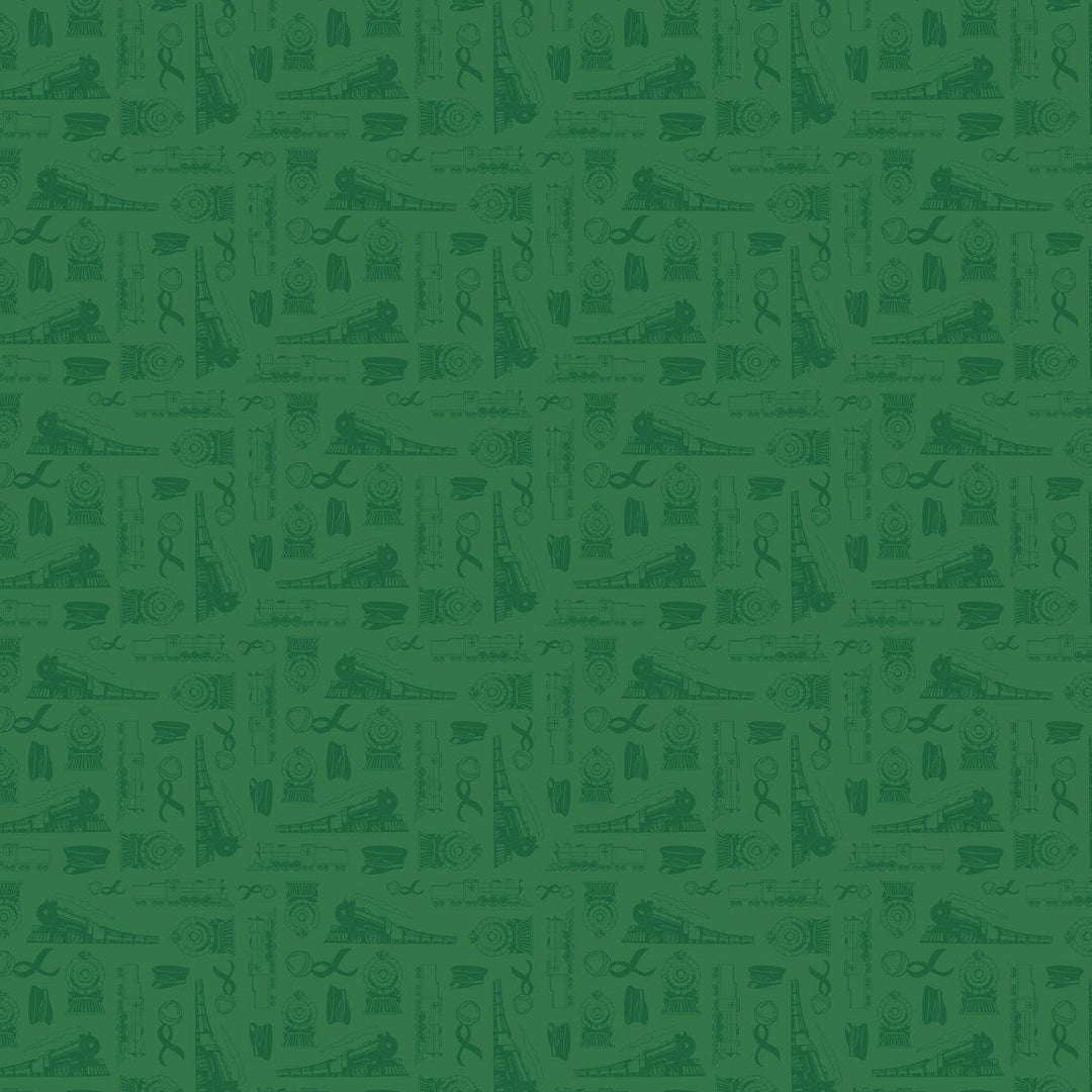 scrapbook paper featuring a pattern of green illustrations from The Polar Express.