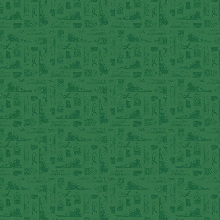 scrapbook paper featuring a pattern of green illustrations from The Polar Express.