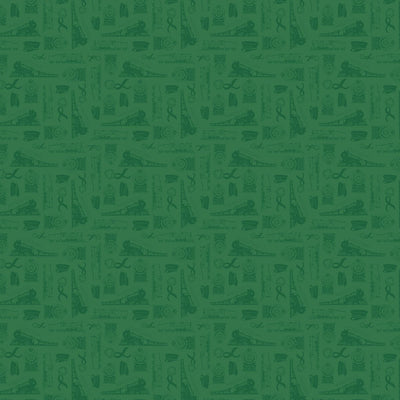 scrapbook paper featuring a pattern of green illustrations from The Polar Express.