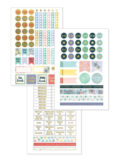 Teacher mini academic planner image showing three sticker sheets.