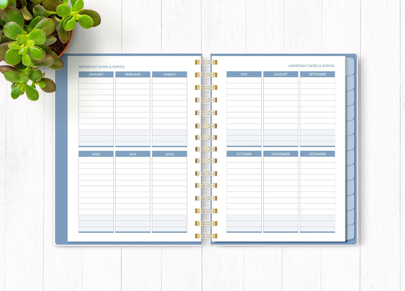 Wild and Free planner organizer image shown open to an inside spread featuring important dates and events.