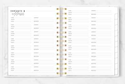 be your queen planner organizer shown open to the contacts and addresses section