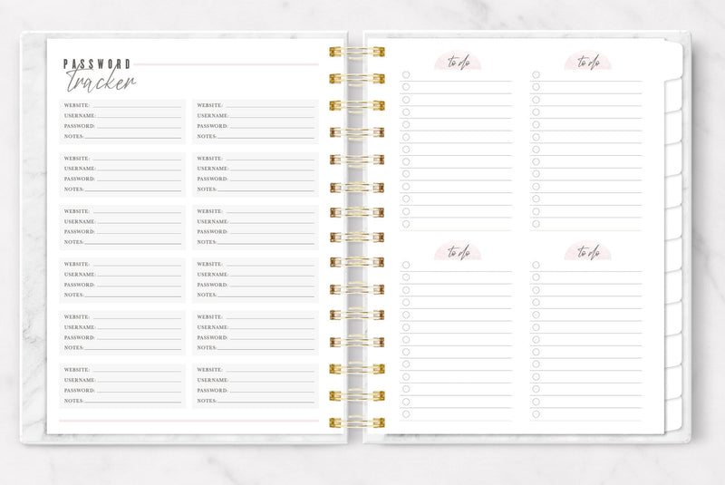 be your queen planner organizer shown open to the passwords and to-do list pages
