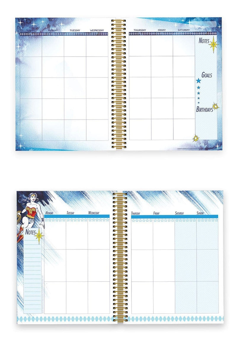 Wonder Woman weekly planner set image showing a monthly and weekly spread.