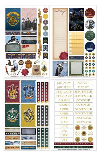Harry Potter weekly planner set image featuring four colorful sticker sheets.