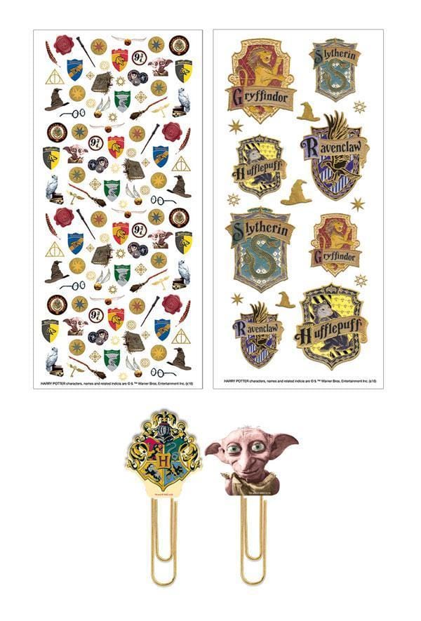 Harry Potter weekly planner set image showing two sticker sheets and two page clips.