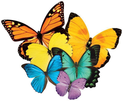 jigsaw puzzle featuring shaped image of a cluster of colorful butterflies.