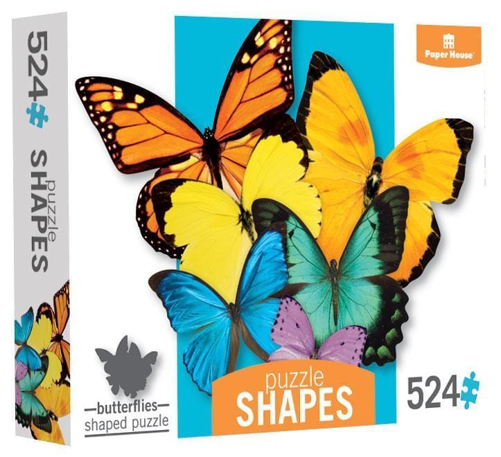 jigsaw puzzle box featuring image of a cluster of colorful butterflies.