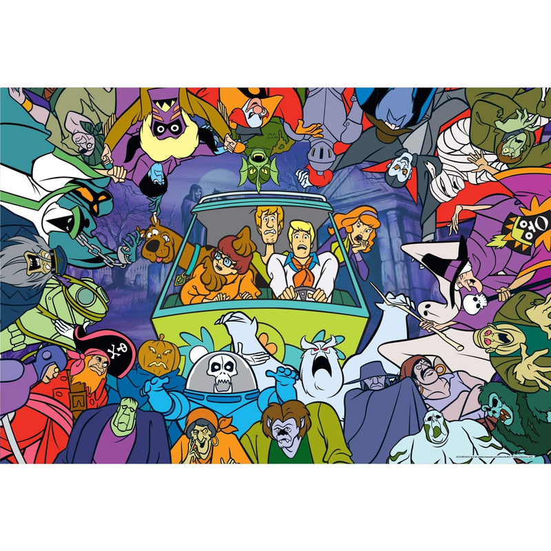 Scooby Doo jigsaw puzzle image featuring colorful illustrated classic characters and monsters.