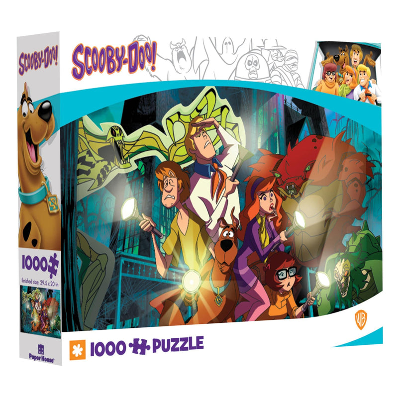 jigsaw puzzle box featuring image of Scooby Doo illustrated characters and monsters.