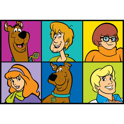 Scooby Doo jigsaw puzzle image featuring illustration of the six main characters in squares.