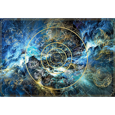 jigsaw puzzle image featuring the galaxy and astrological signs with gold details.