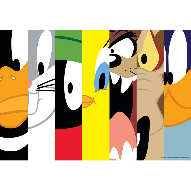 jigsaw puzzle image featuring colorful slices of the Looney Tunes characters.