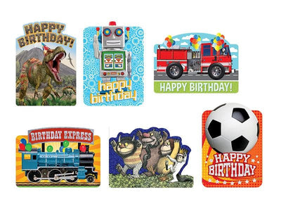 Birthday Card set featuring 6 colorful die cut cards shown on a white background.