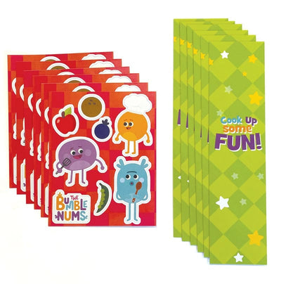 6 bookmarks and 6 sticker sheets featuring the Bumble Nums shown on white background.
