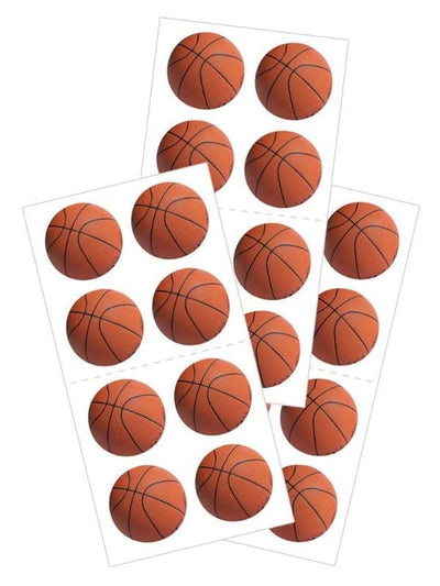 3 sheets of stickers featuring photo real basketballs shown on white background.