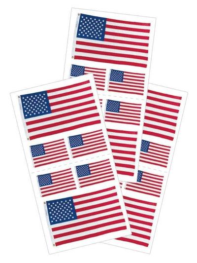 3 sheets of stickers featuring photo real American Flags, shown on white background.