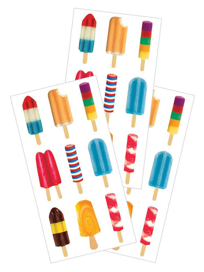 3 sheets of stickers featuring colorful Popsicles, shown on white background.