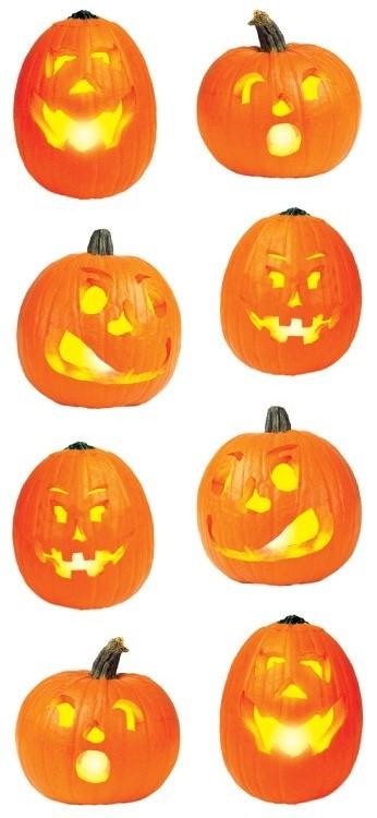 3 sheets of stickers featuring photo real jack-o-lantern pumpkins, shown on white background.