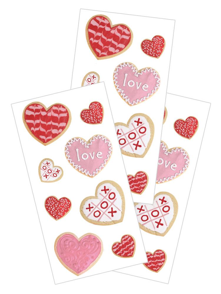 3 sheets of stickers featuring photo real, decorated Valentine&