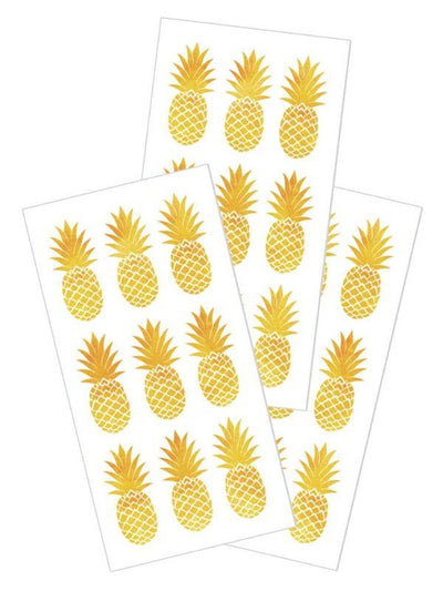 3 sheets of stickers featuring golden pineapples, shown on white background.