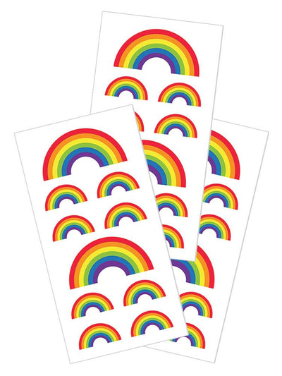 3 sheets of stickers featuring colorful rainbows, shown on white background.