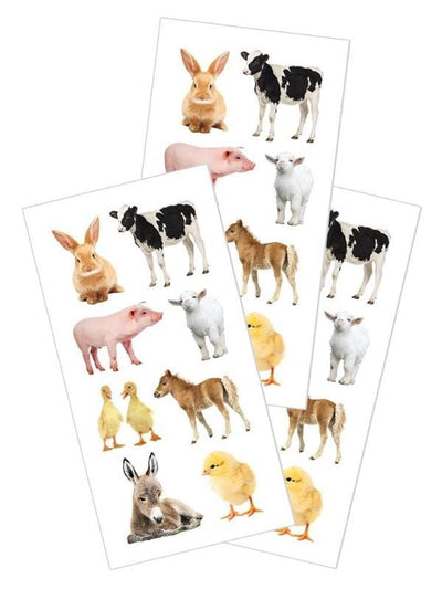 3 sheets of stickers featuring photo real baby farm animals, shown on white background.