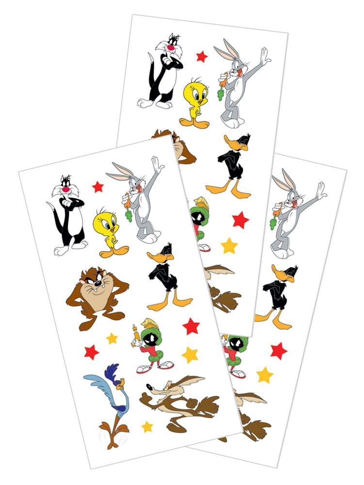 3 sheets of stickers featuring looney Tunes characters shown on white background.