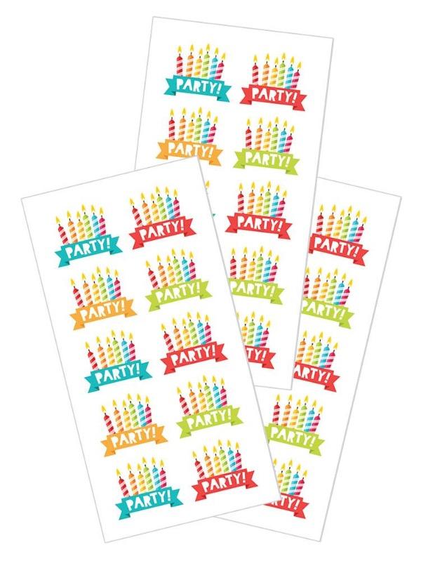 3 sheets of stickers featuring colorful birthday candles, shown on white background.