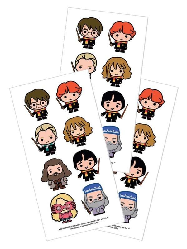 3 sheets of Harry Potter stickers featuring Chibi characters, shown on white background.