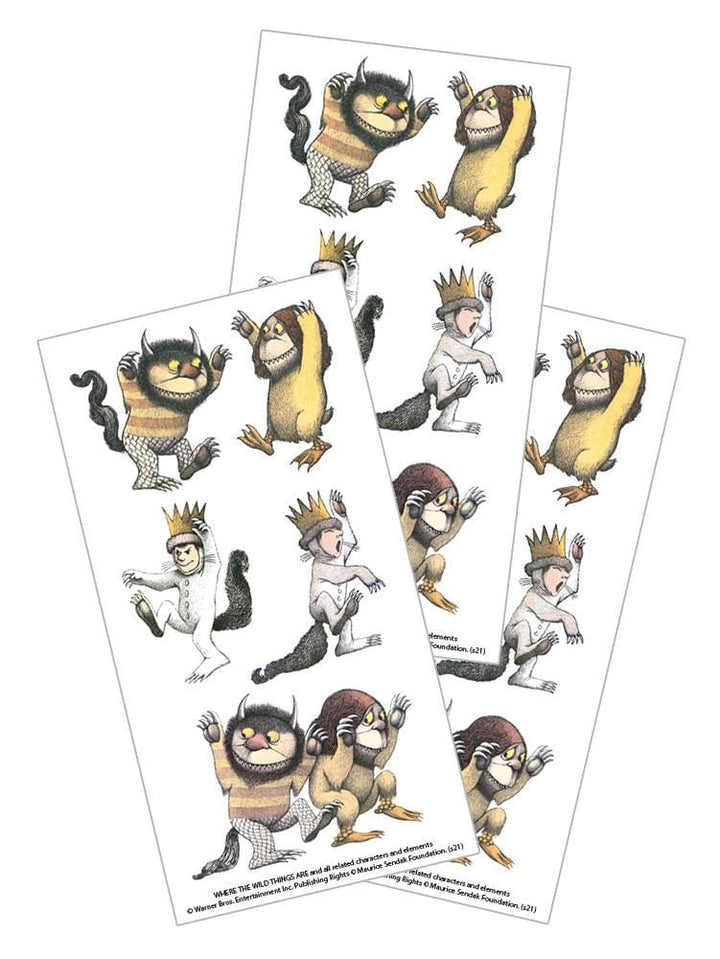 Three sheets of decorative stickers featuring Where the Wild Things Are characters.